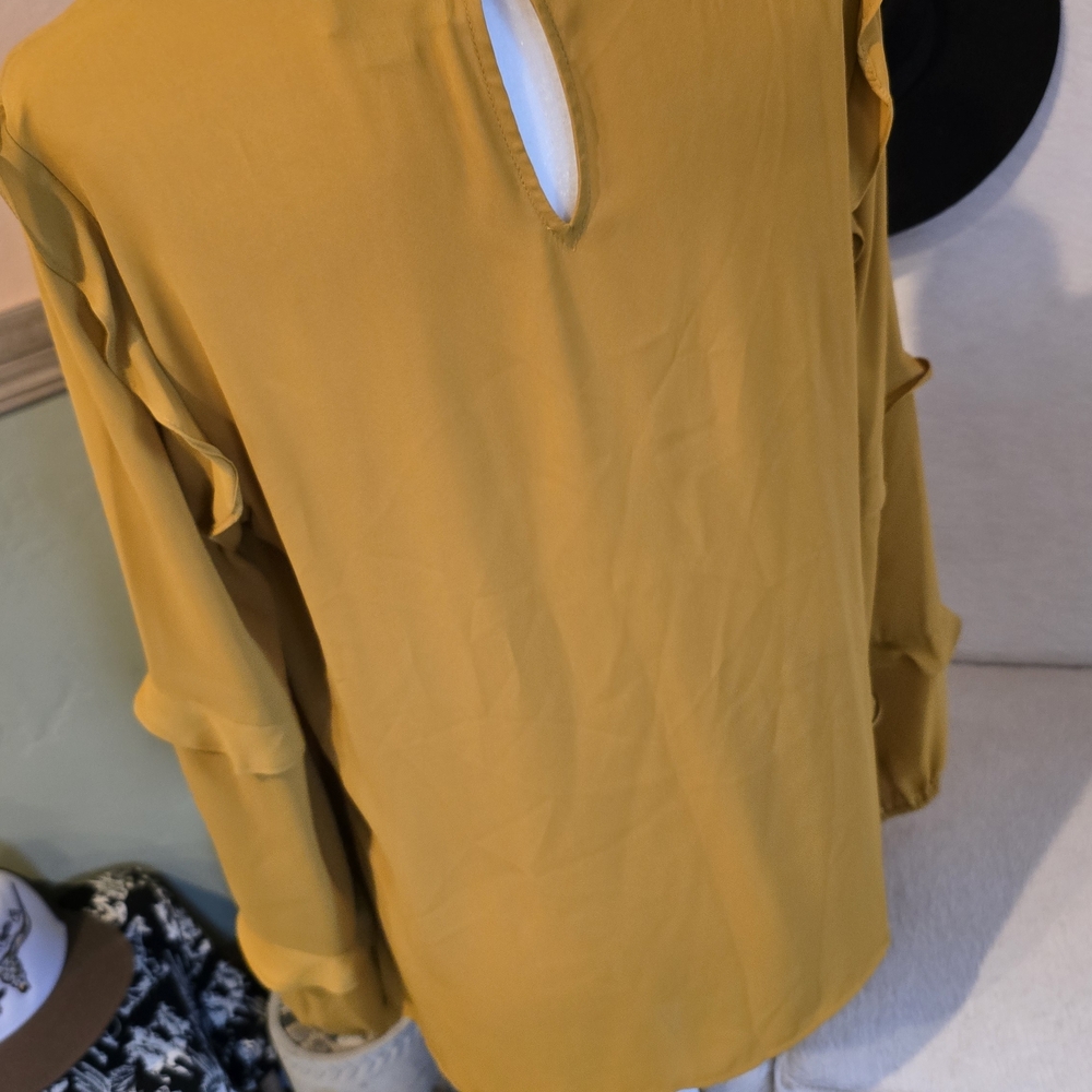 CeCe Mustard Ruffle Blouse - Picture 3 of 3